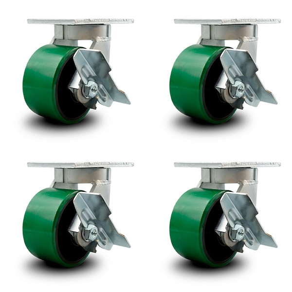 Service Caster 6 Inch Heavy Duty Green Poly on Cast Iron Caster Brakes 2 Swivel Locks, 4PK SCC-KP92S630-PUR-GB-SLB-BSL-2-SLB-2 - main